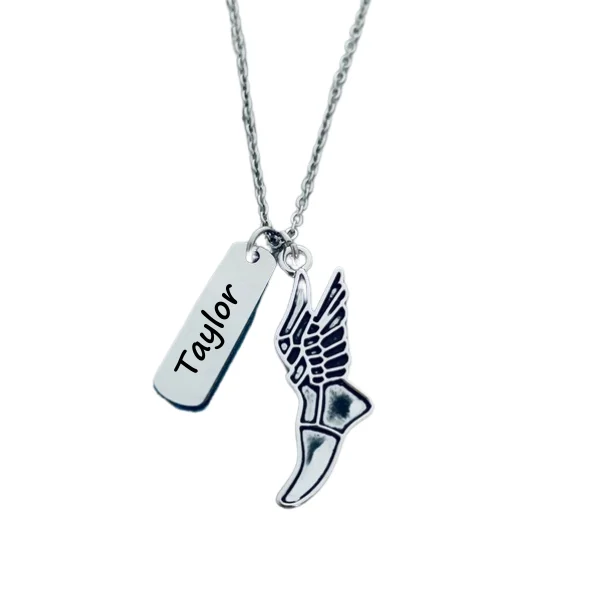 sterling silver necklaces for women -Track and Field Engraved Necklace