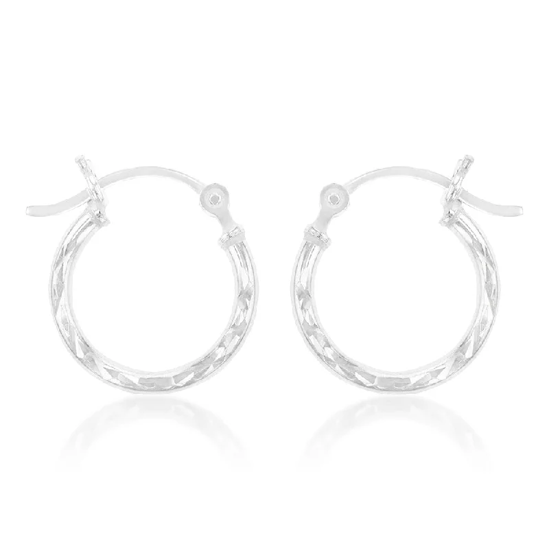 oval earrings for women -Sterling Silver Diamond Cut 15mm Hoop Earrings