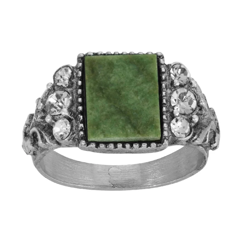 simple silver rings for women -1928 Jewelry Jade Gemstone Crystal Accent Ring