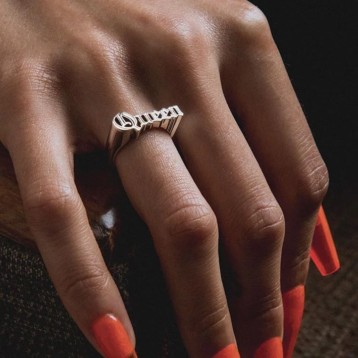 stackable rings for women -Queen Word Ring - Silver