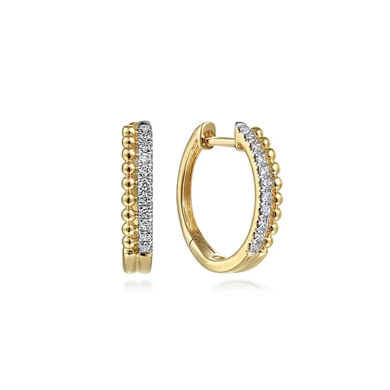 crystal drop earrings for women -Gabriel 14K Yellow Gold Bujukan Pave 10mm Diamond Huggie Earrings