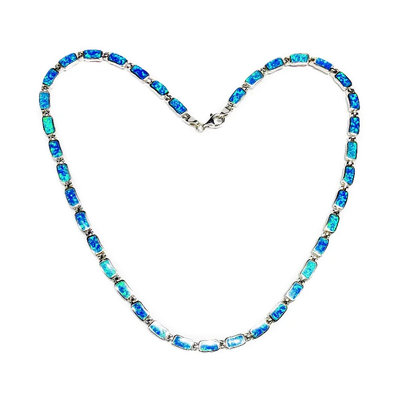 diamond necklaces for women -Blue Opal Chain (Silver)