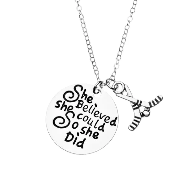 diamond pendant necklaces for women -Ice Hockey She Believed She Could So She Did Necklace