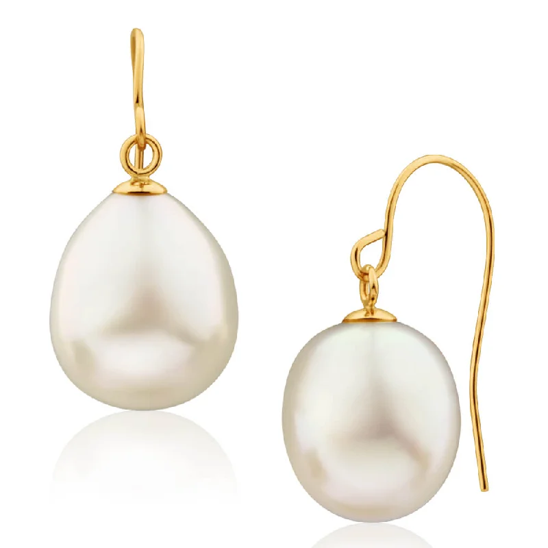 celestial earrings for women -Arizona' 9ct Yellow Gold White Freshwater Pearl Drop Earrings