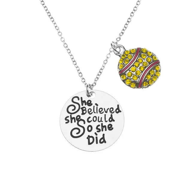 handcrafted silver necklaces for women -Softball Necklace - She Believed She Could So She Did with Rhinestone Charm