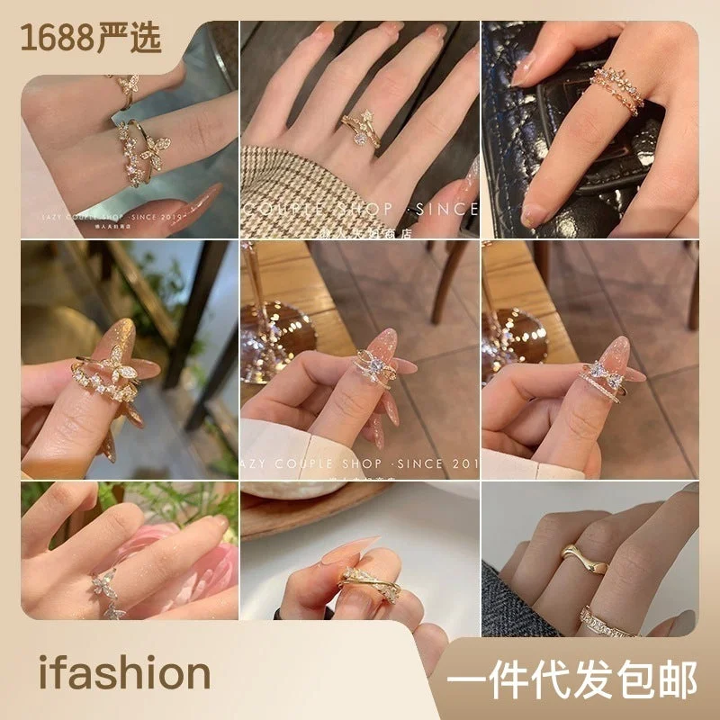 Golden Intersection Rhinestone Ring