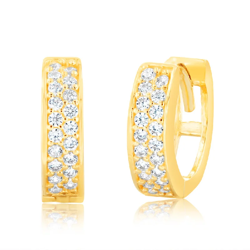 gold earrings for women -9ct Yellow Gold 8mm Cubic Zirconia Pave Huggie Earrings