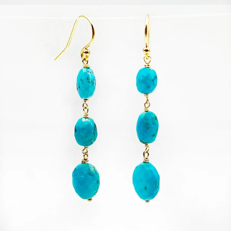 crystal earrings for women -Turquoise Faceted Drop Earrings