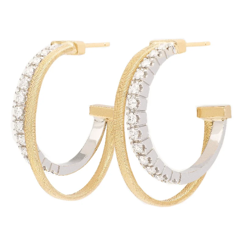 rainbow earrings for women -Marco Bicego 18K Yellow Gold Double Hoop Earrings with Diamonds