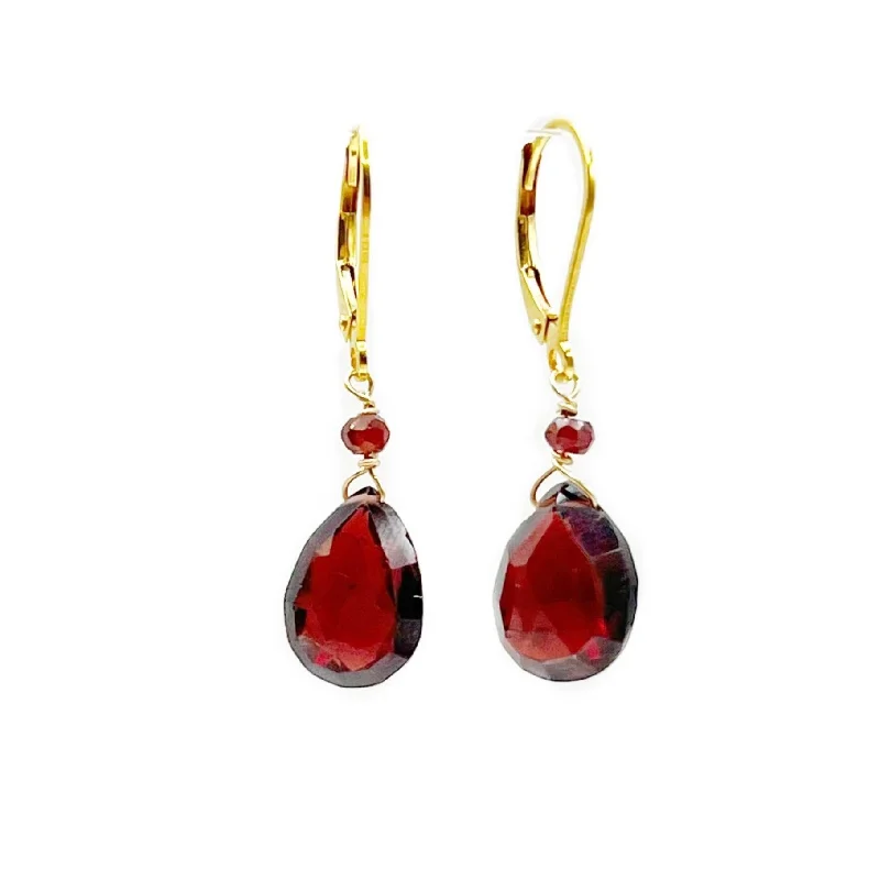 tassel earrings for women -Blood Red Garnets on Gold