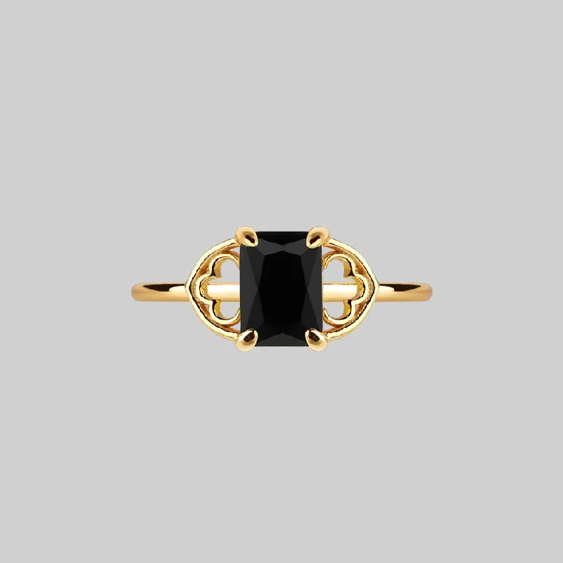 gold engagement rings for women -RAPTURE. Onyx & Gothic Arches Ring - Gold