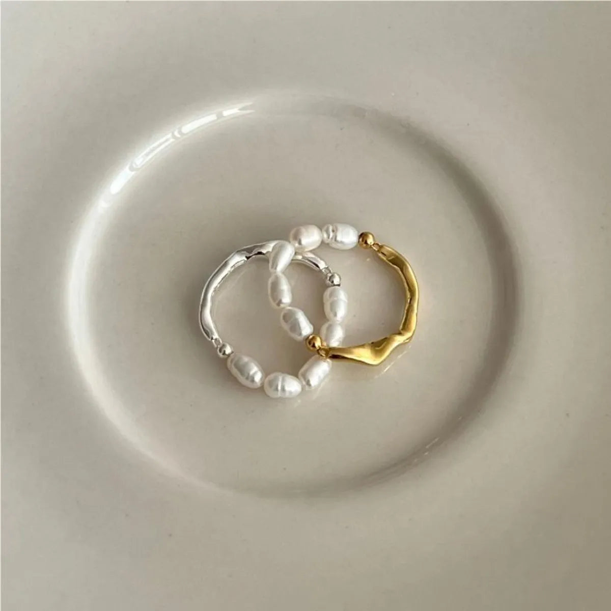 pearl rings for women -1 Piece Simple Style Circle Sterling Silver Pearl Plating 18k Gold Plated Rings