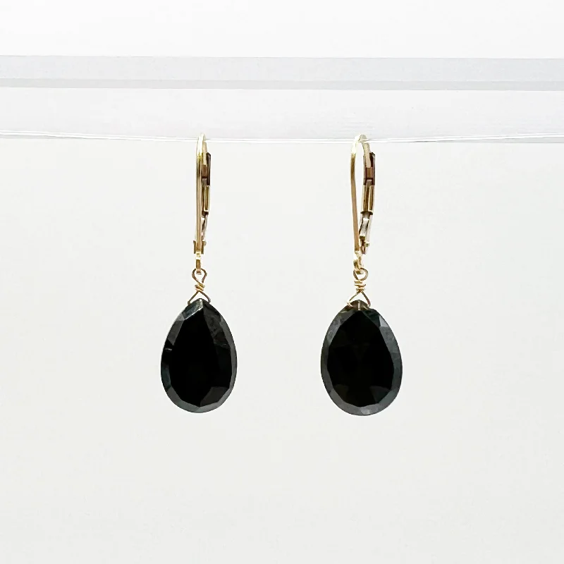 gold-plated earrings for women -Yellow Gold Filled Onyx Drop Earrings