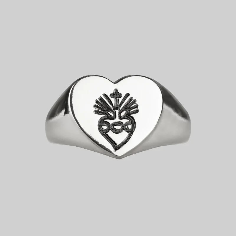 marquise rings for women -ARDOUR. Sacred Heart Signet Ring - Silver