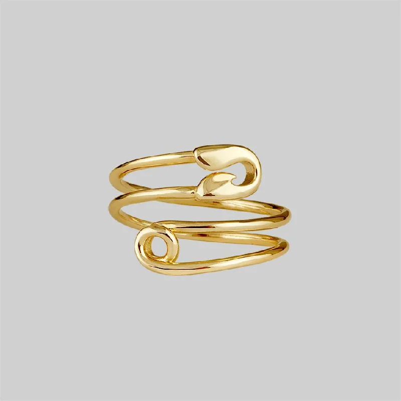 silver plated rings for women -SOLENE. Safety Pin Wrap Ring - Gold