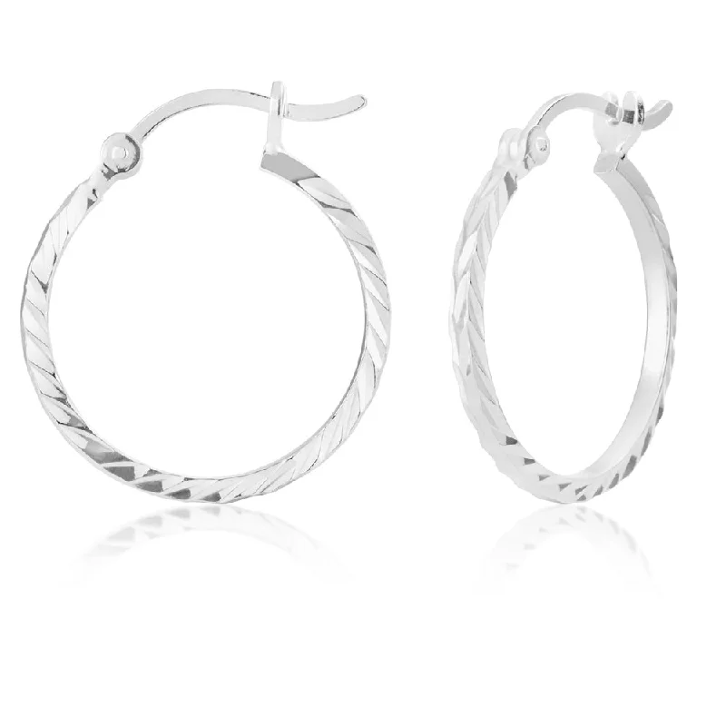 crystal earrings for women -Sterling Silver 20mm Fancy Hoop Earrings