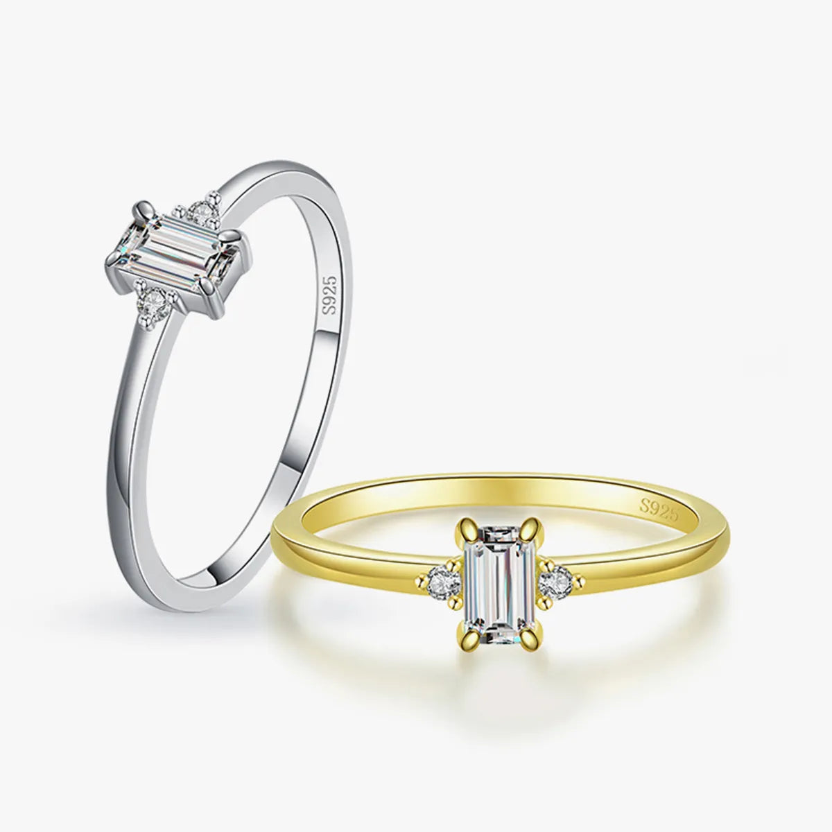 engagement rings for women -Shiny Rectangle Sterling Silver Plating Inlay Zircon 14k Gold Plated Rhodium Plated Rings