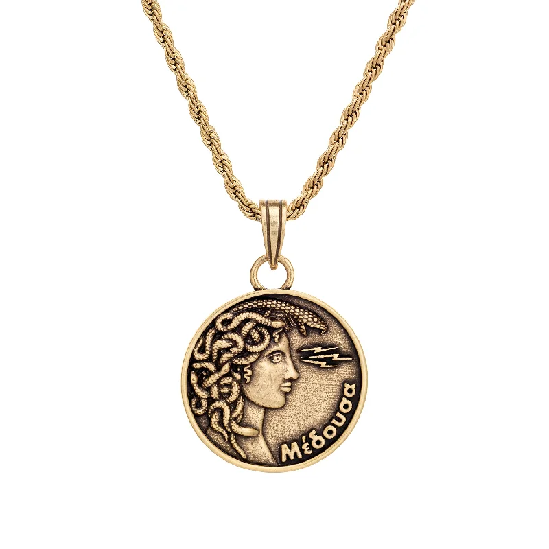 statement chain necklaces for women -Medusa Coin Necklace