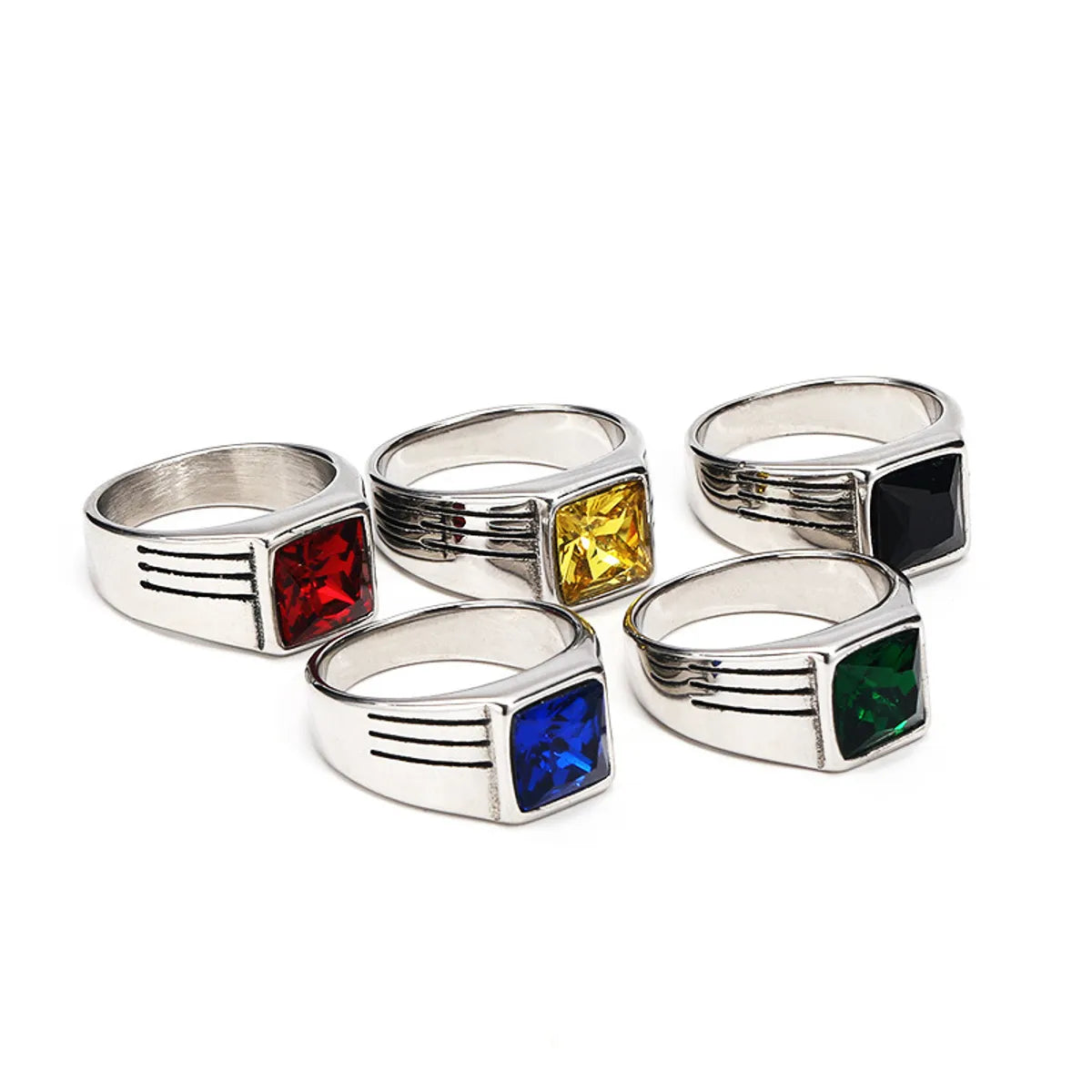 high-end rings for women -Vintage Style Geometric Color Block Titanium Steel Plating Inlay Glass Unisex Rings