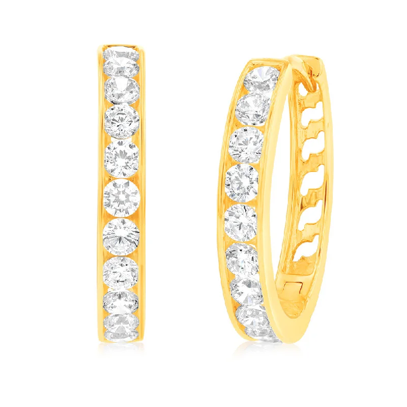 flower stud earrings for women -9ct Radiant Yellow Gold Cubic Zirconia Hoop Earrings