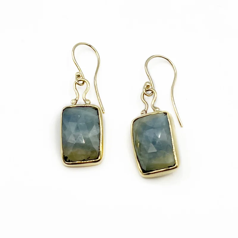 gemstone earrings for women -Sapphire Rectangle Cut 14 Karat Yellow Gold Drop Earrings