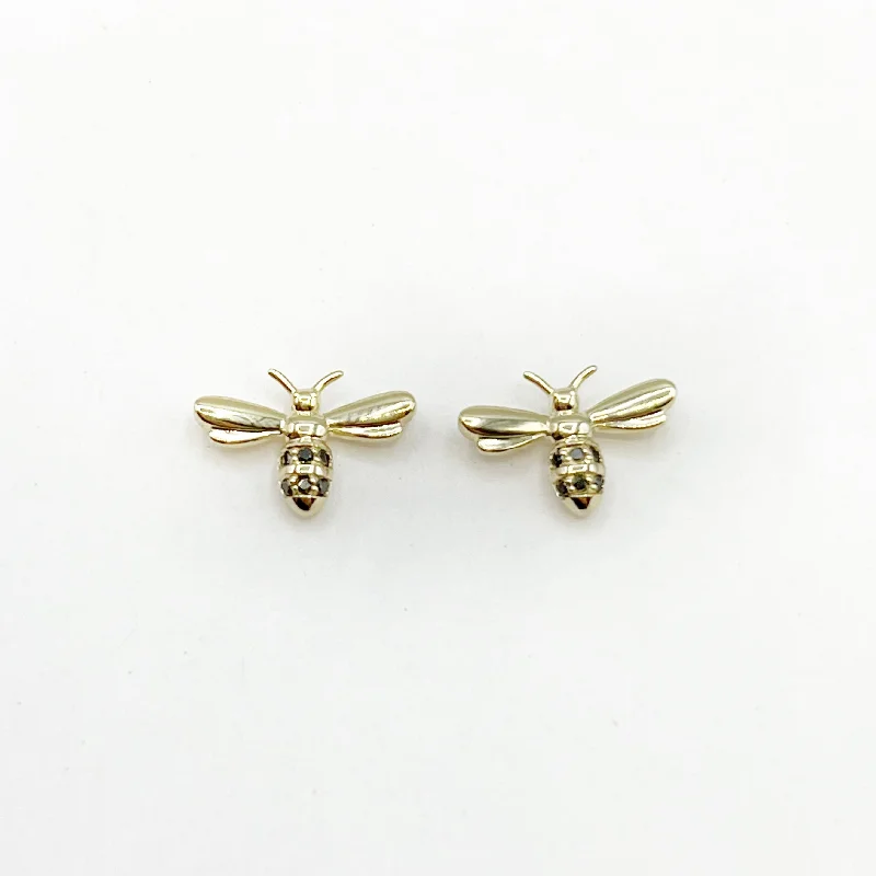 custom earrings for women -Diamond Bees with Yellow Gold