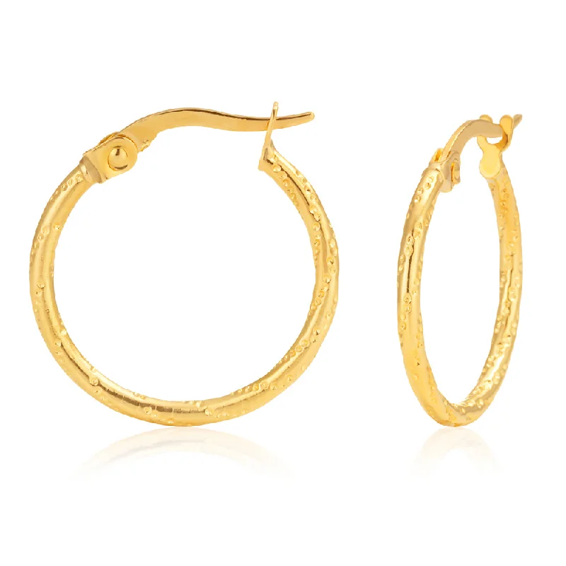 leaf earrings for women -9ct Yellow Gold Diamond Cut 15mm Hoop Earrings