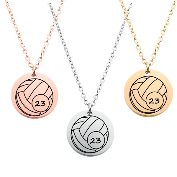 gold charm necklaces for women -Engraved Volleyball Number Necklace