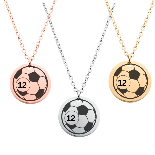 ruby necklaces for women -Engraved Soccer Ball Number Necklace