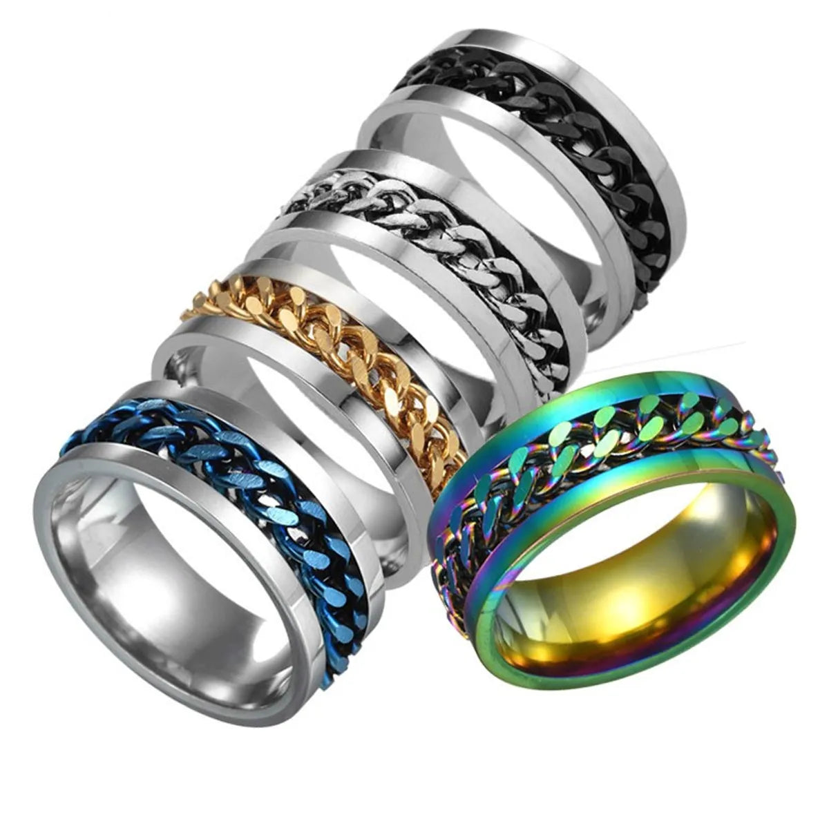 stackable wedding rings for women -Simple Style Chains Print Titanium Steel Plating Rings 1 Piece