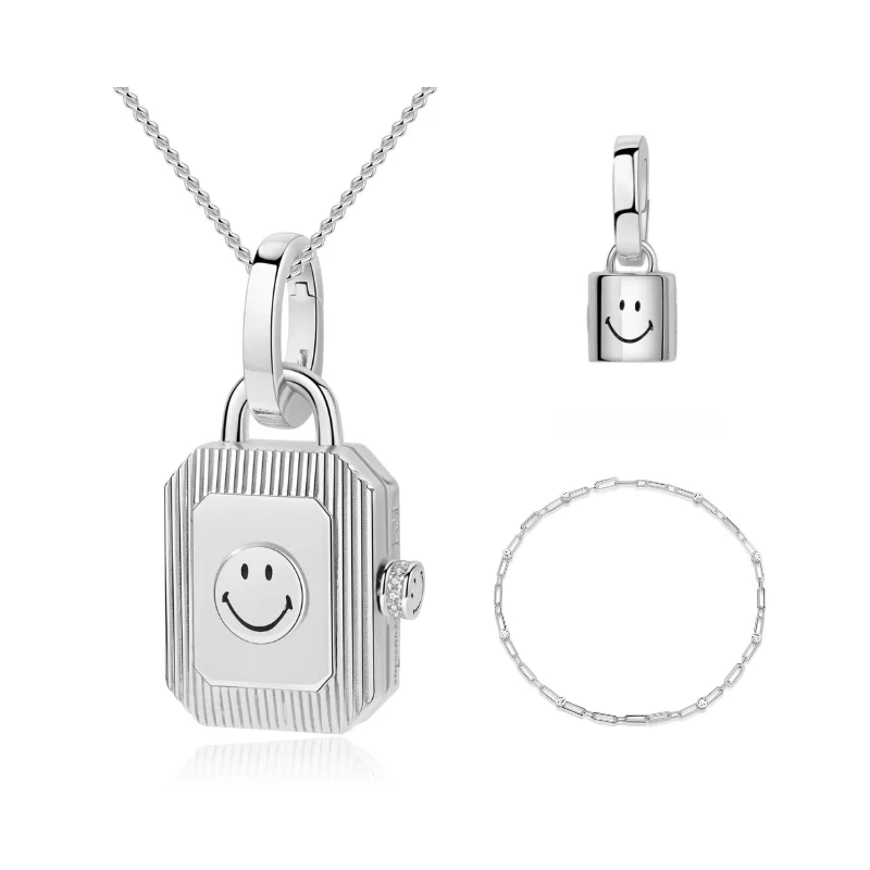 ruby necklaces for women -KKLUExSMILEY® Silver Energy Locket Pendant (Set)