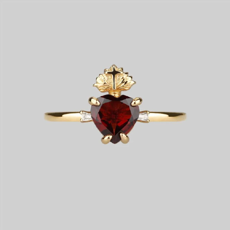 platinum diamond rings for women -The Sacred Heart Garnet Ring - Gold