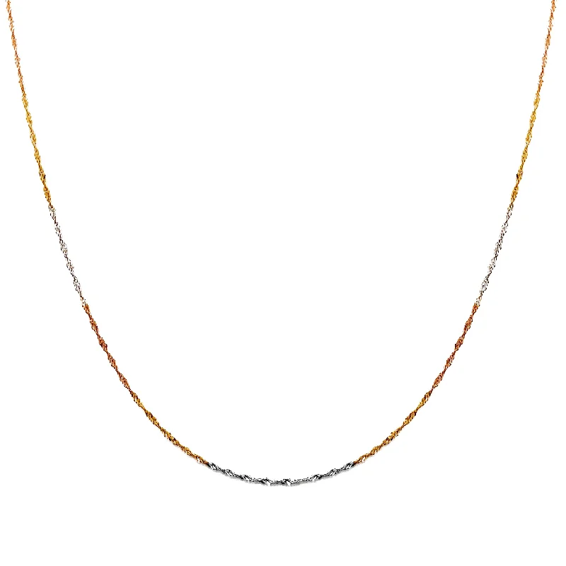 designer necklaces for women -Tri-Tone Lightweight Singapore Chain (14K)