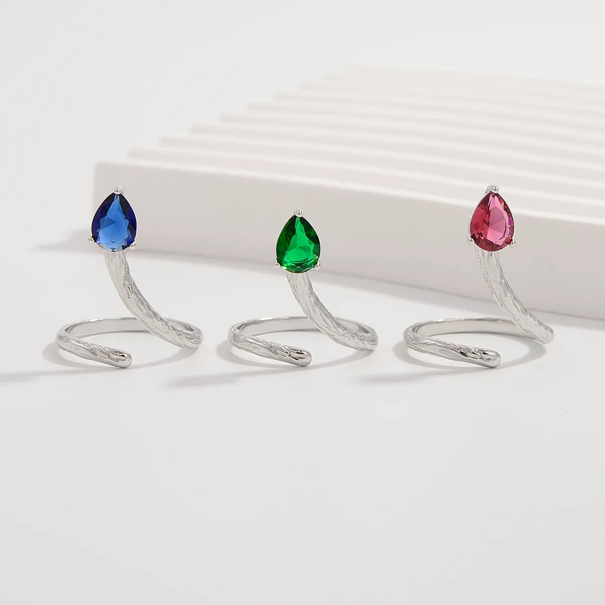 gemstone rings for women -Sterling Silver White Gold Plated Modern Style Classic Style Cool Style Plating Inlay Irregular Water Droplets Zircon Open Rings Rings