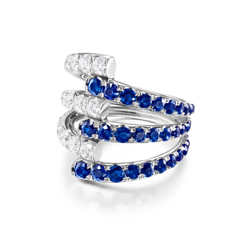 large rings for women -LOLA TRIPLE RING (Blue Sapphire)