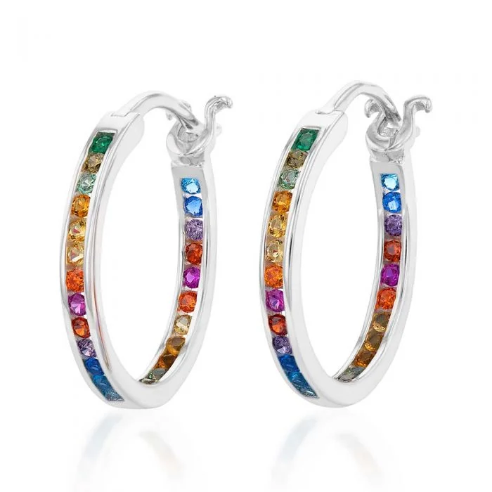 bohemian earrings for women -Sterling Silver Multicolour Cubic Zirconia 30mm Hoop Earrings