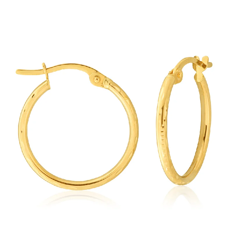 statement gemstone earrings for women -9ct Yellow Gold  Diamond Cut  Hoop Earrings