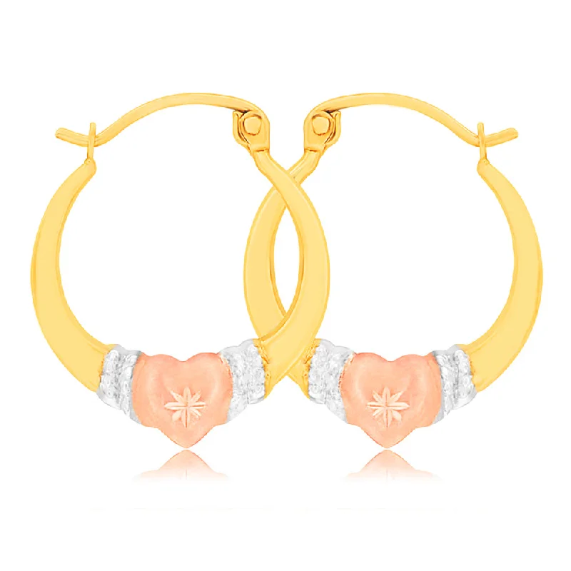 silver-plated earrings for women -9ct Yellow Gold, White Gold & Rose Gold Love Hoop Earrings