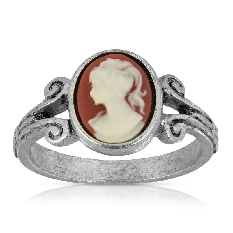 silver rings for women -1928 Jewelry Oval Carnelian Cameo Ring Size 7