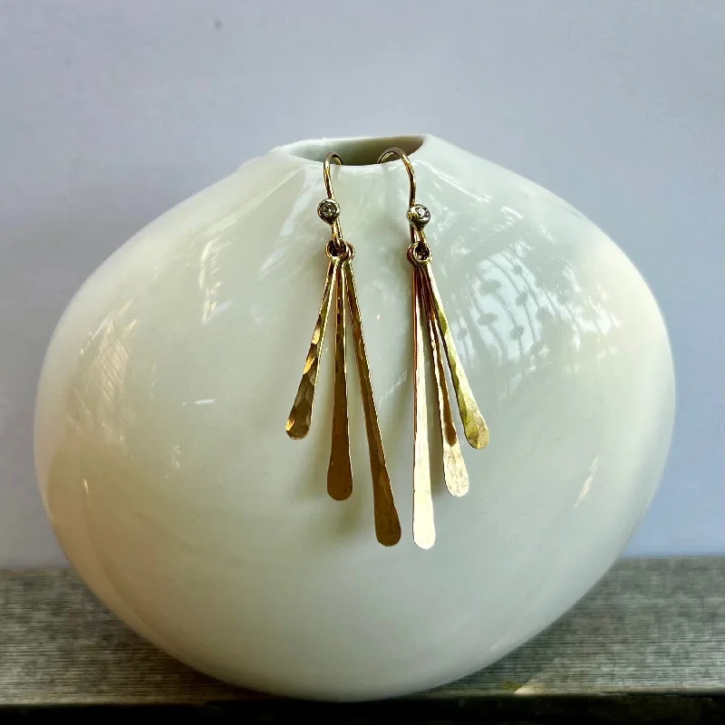 asymmetrical earrings for women -Hammered Spikes with Diamonds Gold Earrings