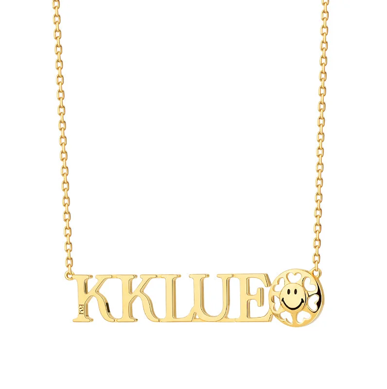 zodiac necklaces for women -KKLUExSMILEY® Smiley Nameplate Gold Necklace