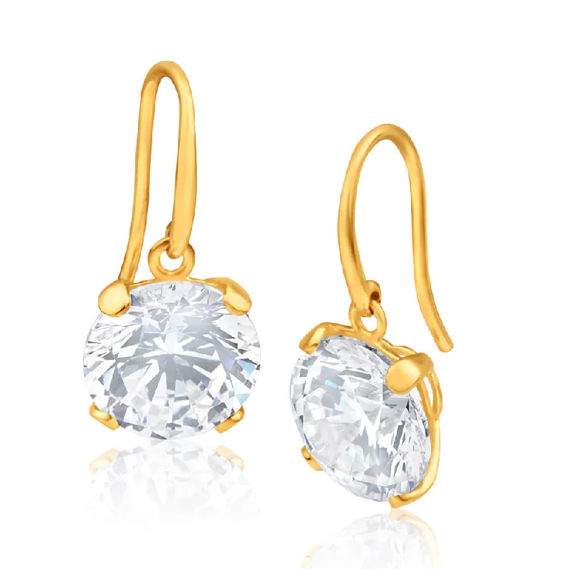 drop earrings for women -9ct Alluring Yellow Gold Cubic Zirconia Drop Earrings