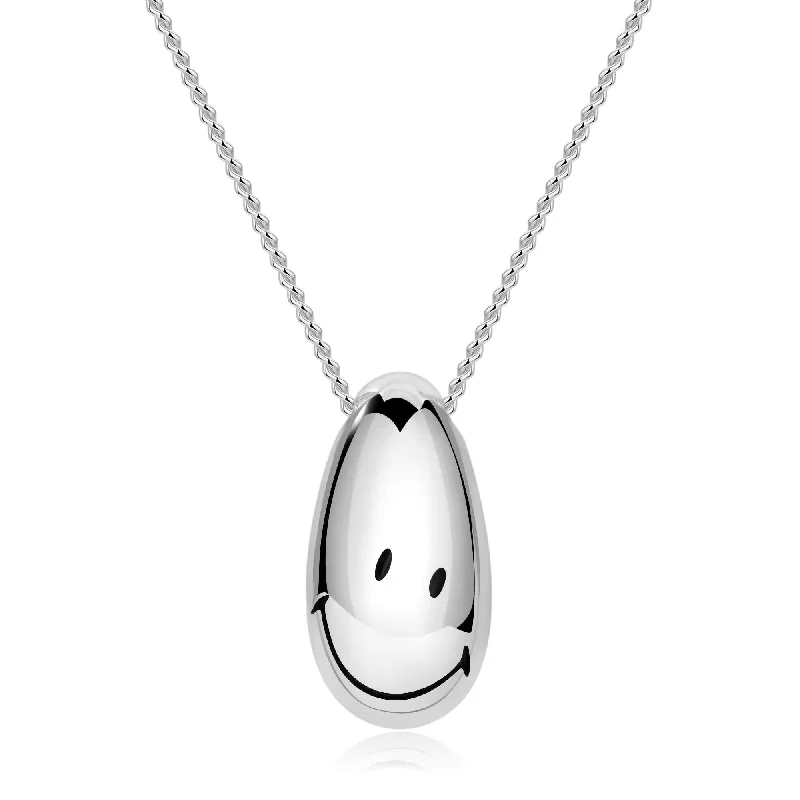 engraved bar necklaces for women -KKLUExSMILEY® Silver Smiley Teardrop Necklace