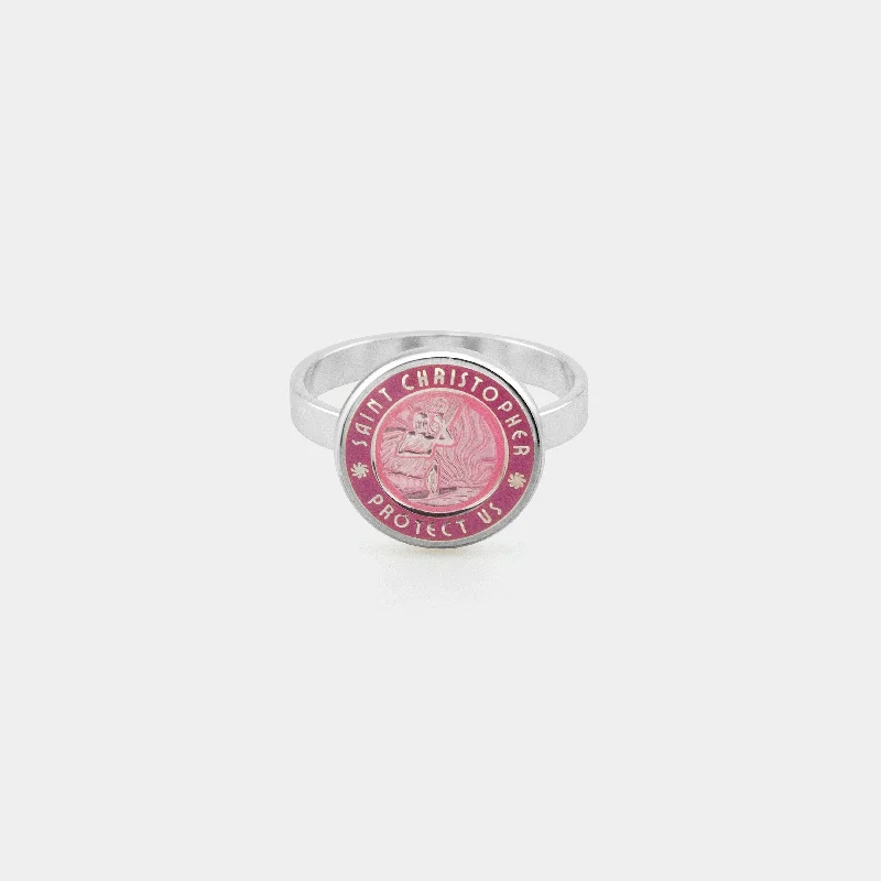 diamond wedding bands for women -St. Christopher Ring - Pink / Rose