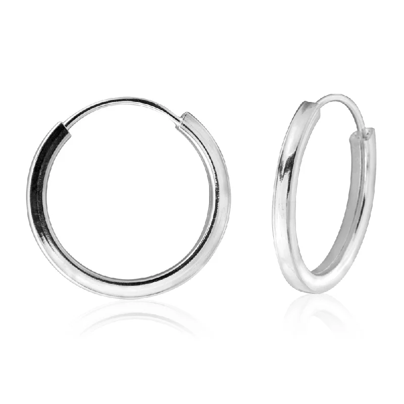 sparkly hoop earrings for women -Sterling Silver 18mm Plain Flat Hoop Sleeper Earrings