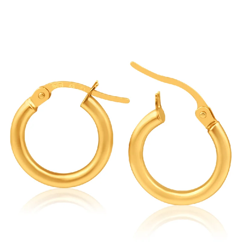 simple earrings for women -9ct Yellow Gold 10mm Plain Hoop Earrings Italian Made