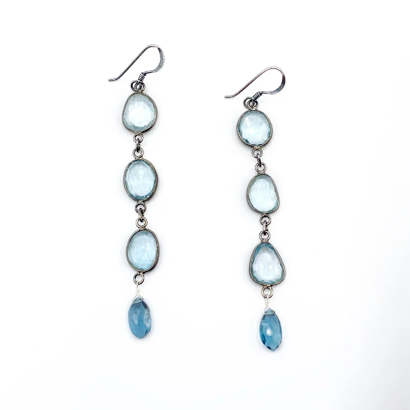 boho earrings for women -Sterling Silver Blue Topaz Drop Earrings