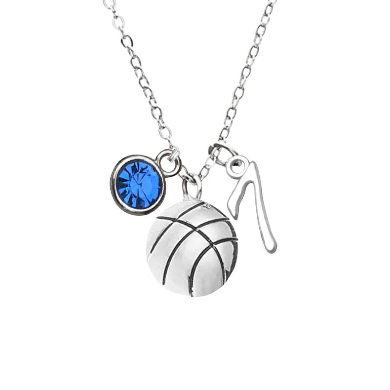 statement necklaces for women -Personalized Basketball Necklace with Birthstone & Number Charm