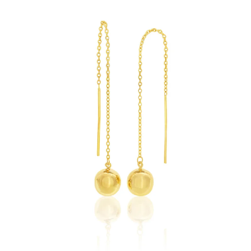 geometric earrings for women -9ct Yellow Gold Silver Filled Ball Thread Drop Earrings