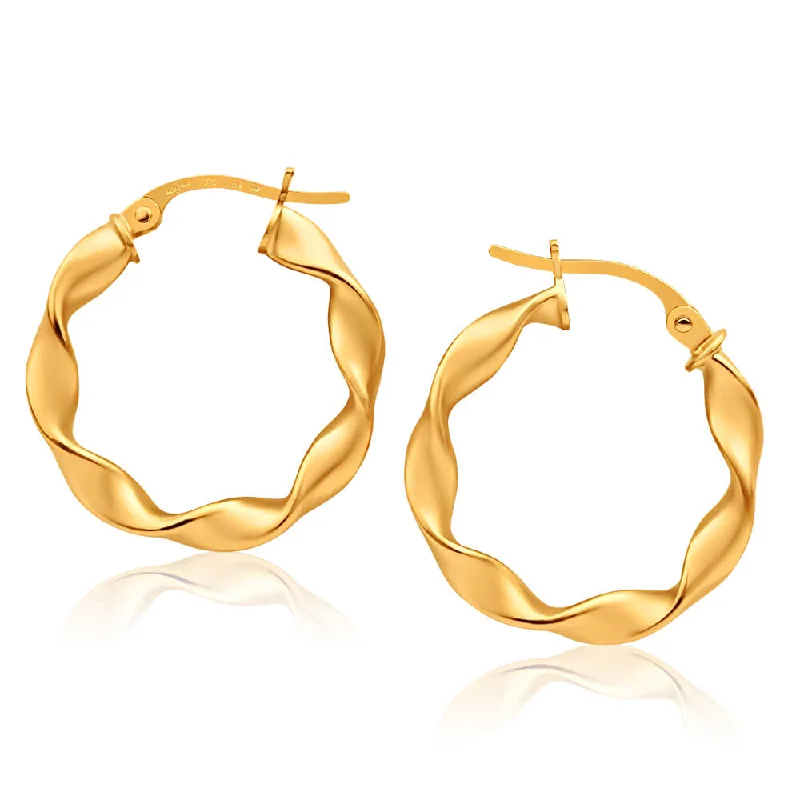 silver-plated earrings for women -9ct Yellow Gold Hoop Twist Earrings